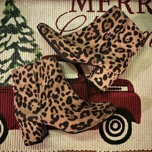 Time and Tru Leopard Print Chunky Heel Booties